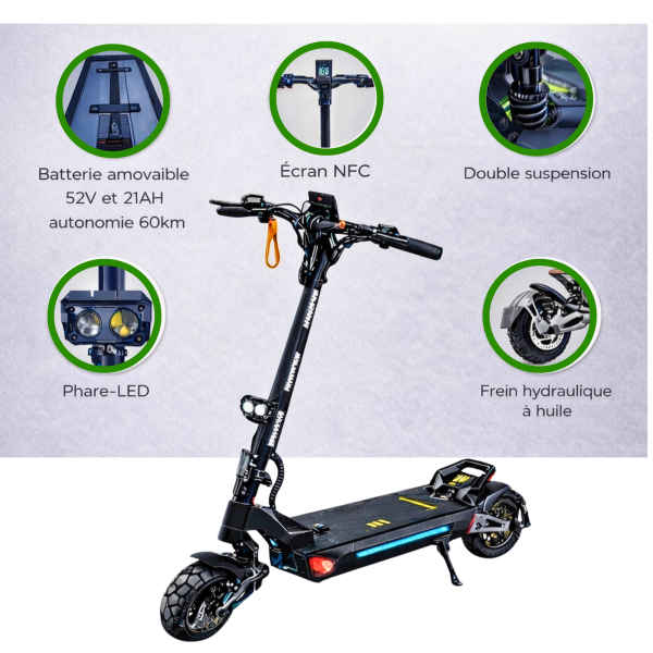 HIGHPRO H1 | Scooter Électrique Puissant 70 km/h, Autonomie 60 km ...